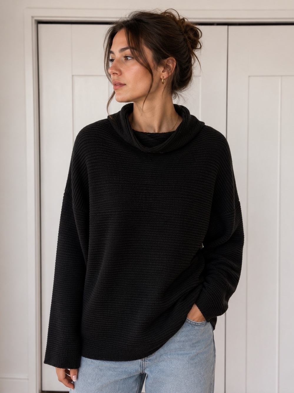DYNAMITE Ribbed Cowl-neck Sweater | Size L